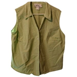 N Touch sleeveless  Button Up Gingham Print top. Women's Size 18 Green &…‎